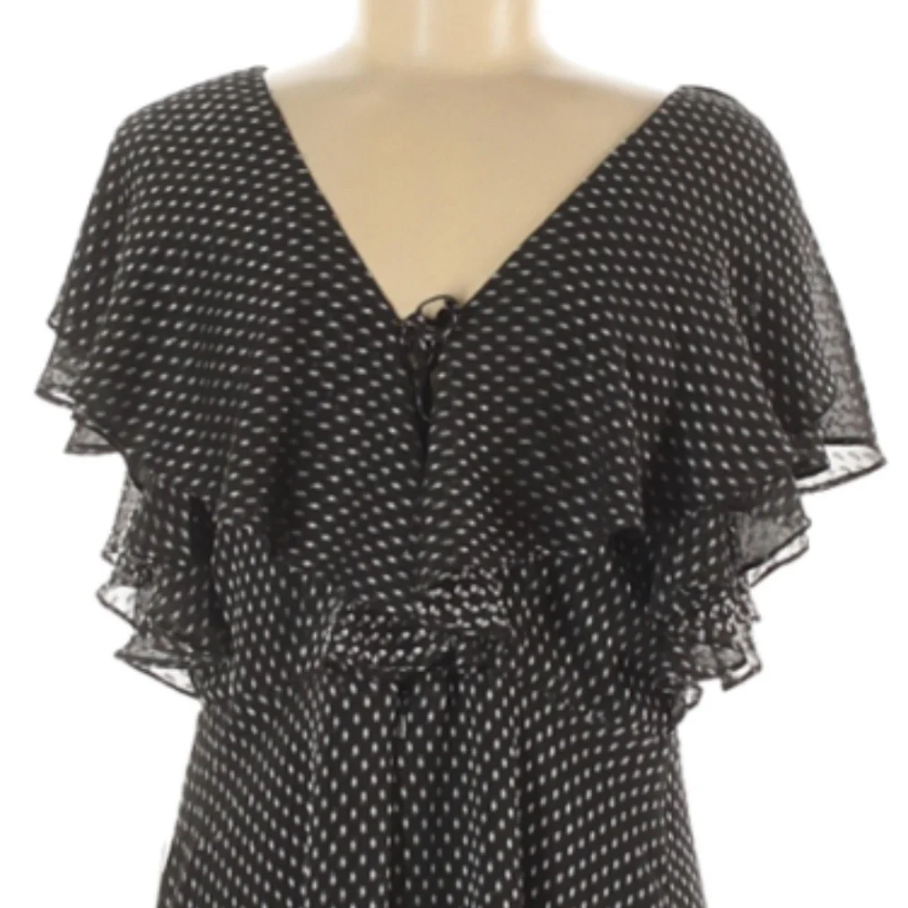 H by Halston Black and Gold Primrose Polka Dot Ruffle Short Sleeve Mini Dress 4